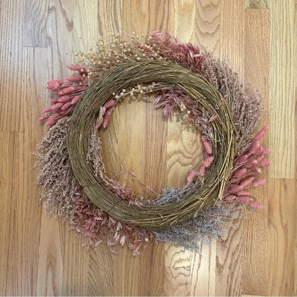 Anthropologie Pink and Natural Dried Floral Wreath